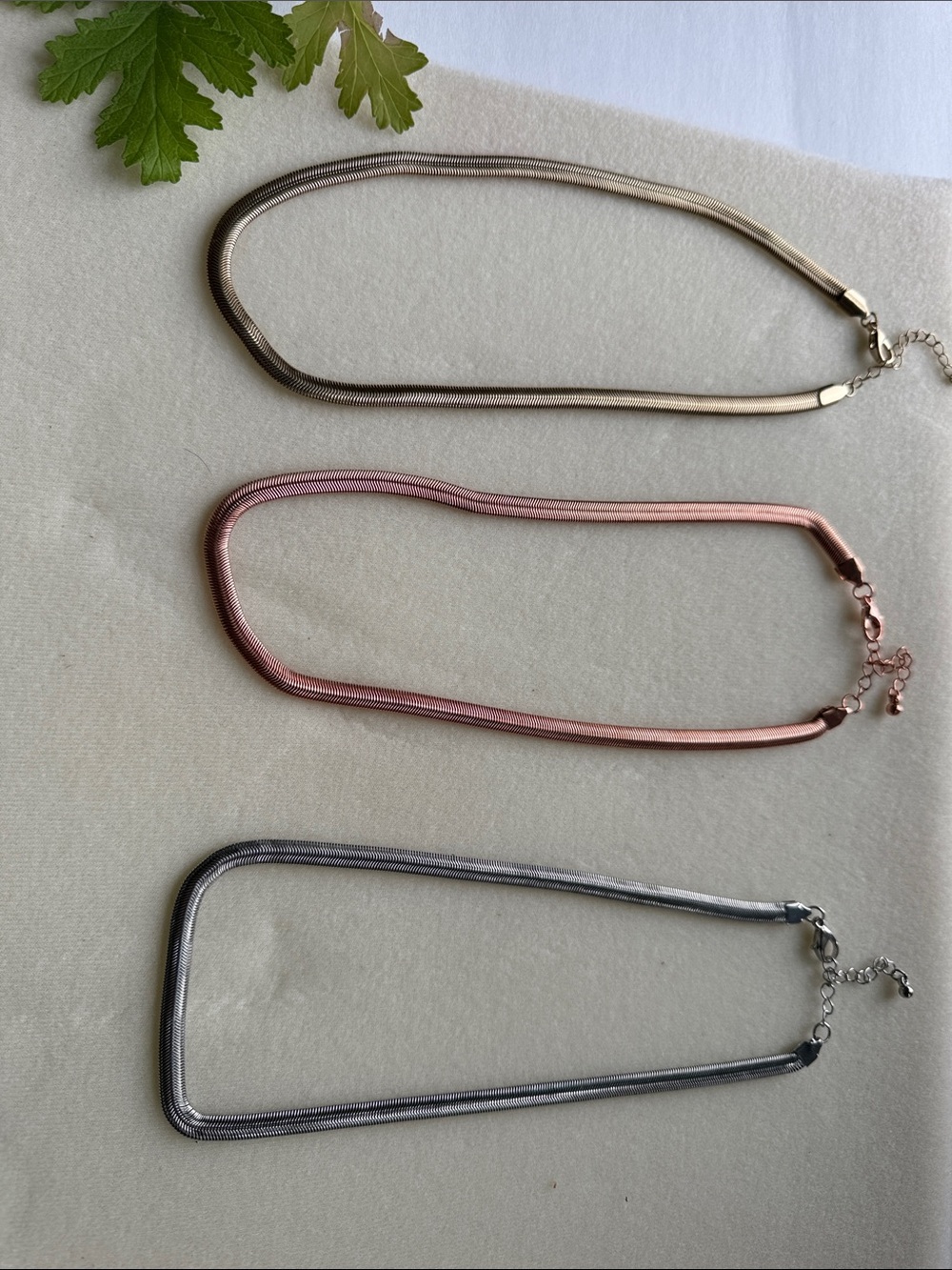Triple-Color Herringbone Choker Necklace - Rose Gold, Gold & Silver|15”